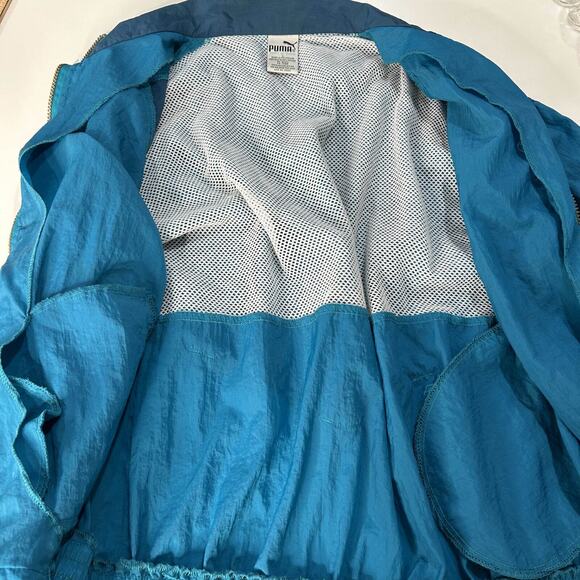 VTG Y2K Puma Tracksuit Womens Nylon Jacket Pant Set L Blue Retro Zip Up Hip Hop - Picture 6 of 16